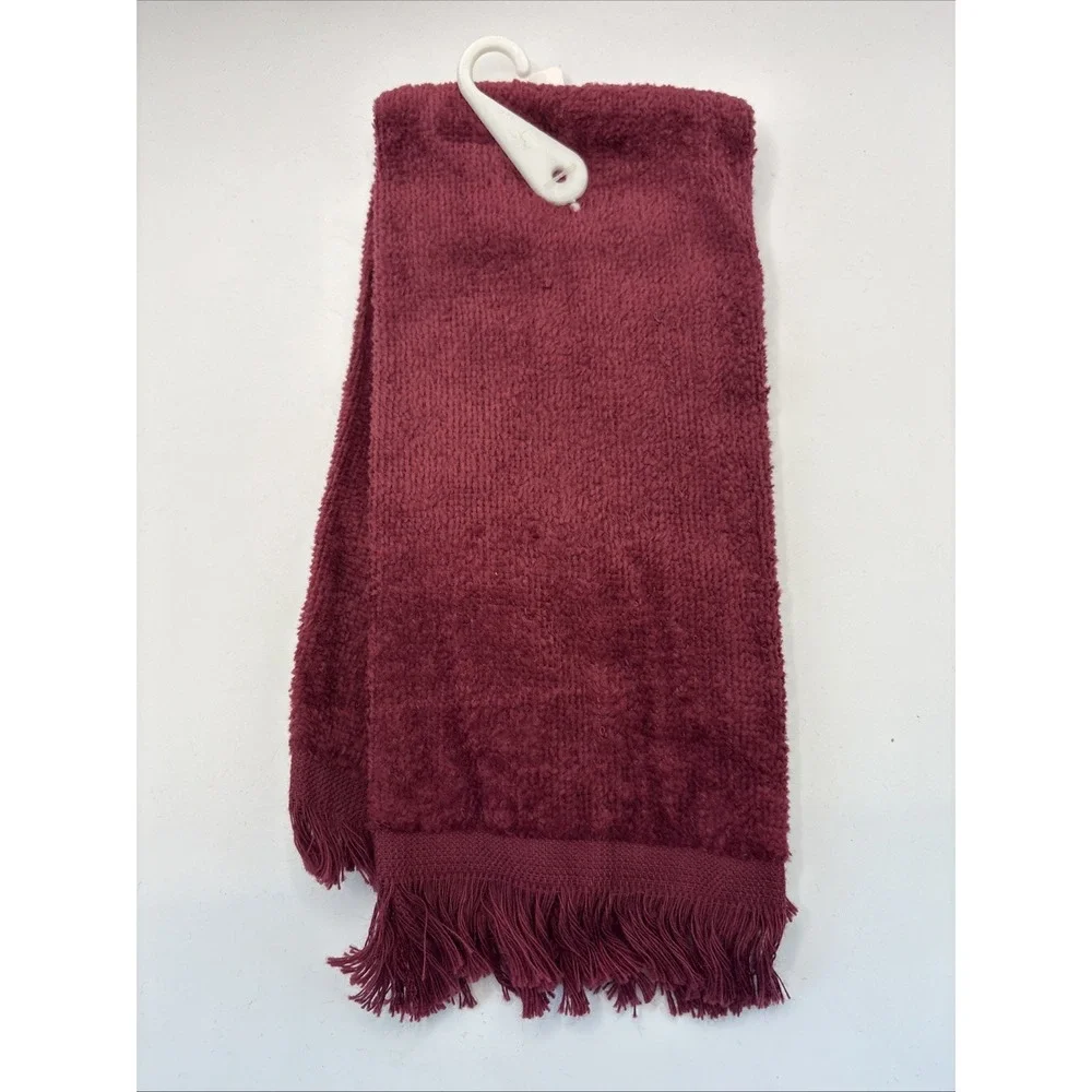 3 Vtg Holiday Traditions Christmas Guest Fingertip Towels Burgundy Fringe NEW‎